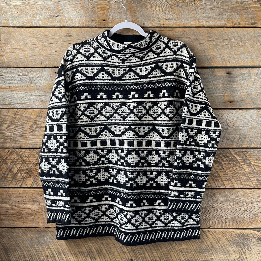 J. Jill Ultra Soft & Cozy Black/Cream Jacquard Pullover Sweater Sz Large - Picture 7 of 14